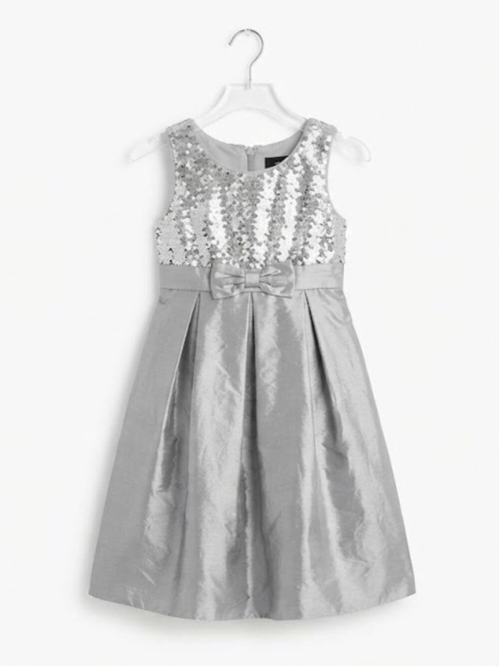 BCX Girls Silver Sequin Holiday Party Dress Size 12 Sleeveless Bow A-Line